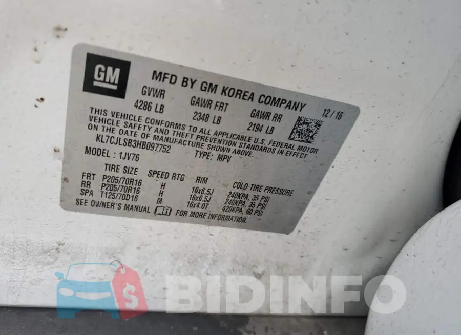 KL7CJLSB3HB097752 Photo# 14