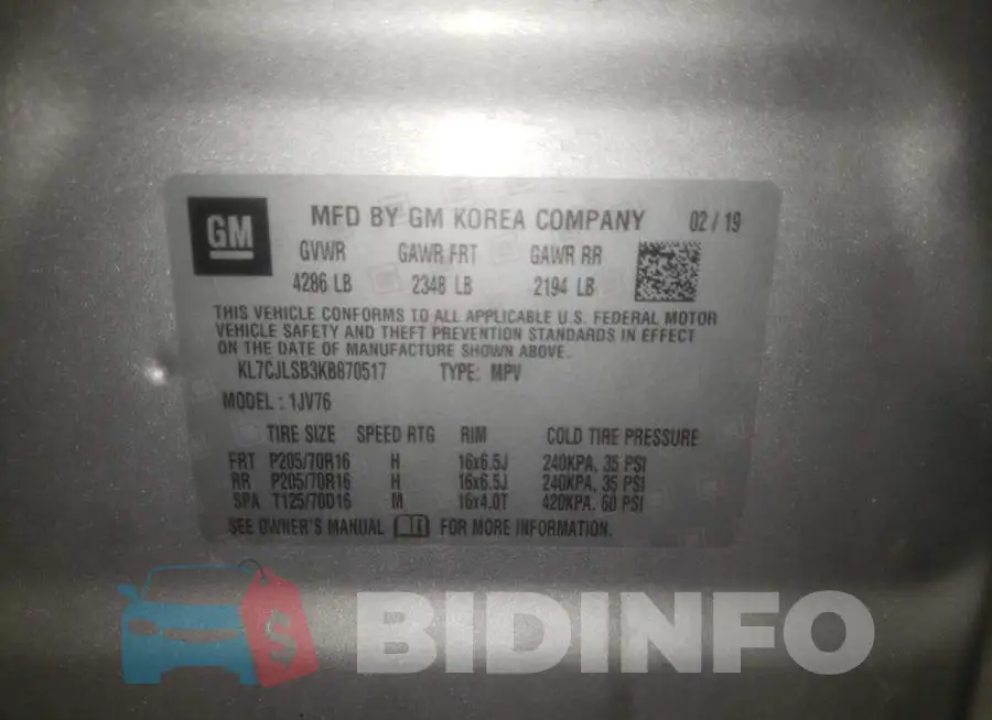 KL7CJLSB3KB870517 Photo# 13