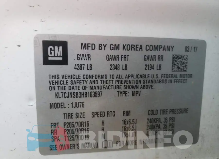 KL7CJNSB3HB163597 Photo# 10