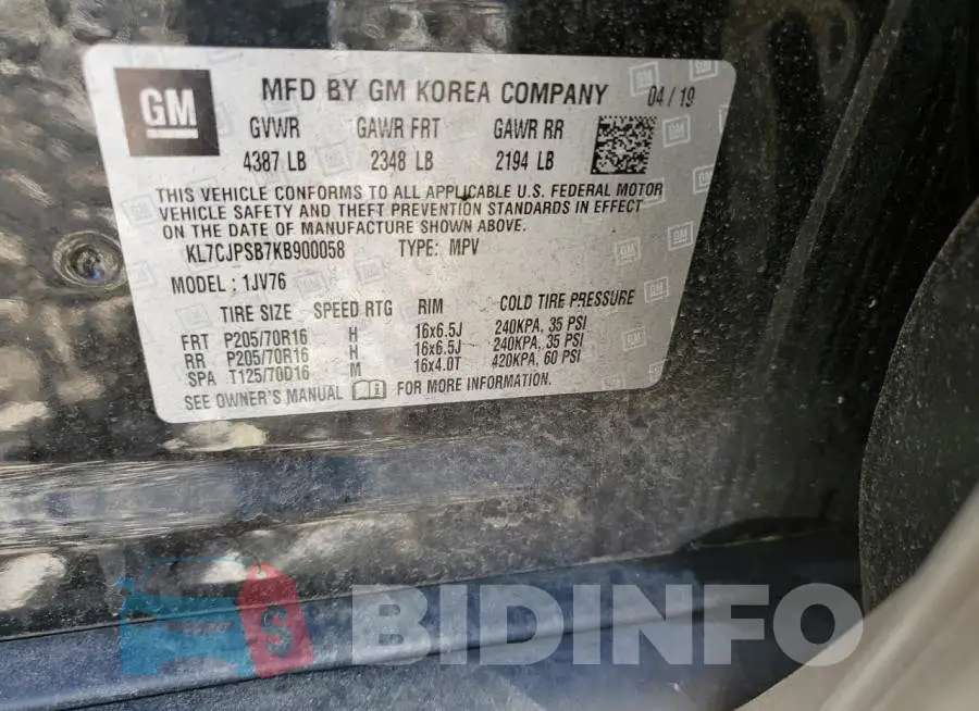 KL7CJPSB7KB900058 Photo# 13