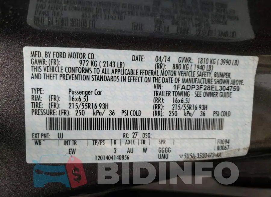 1FADP3F28EL304759 Photo# 12