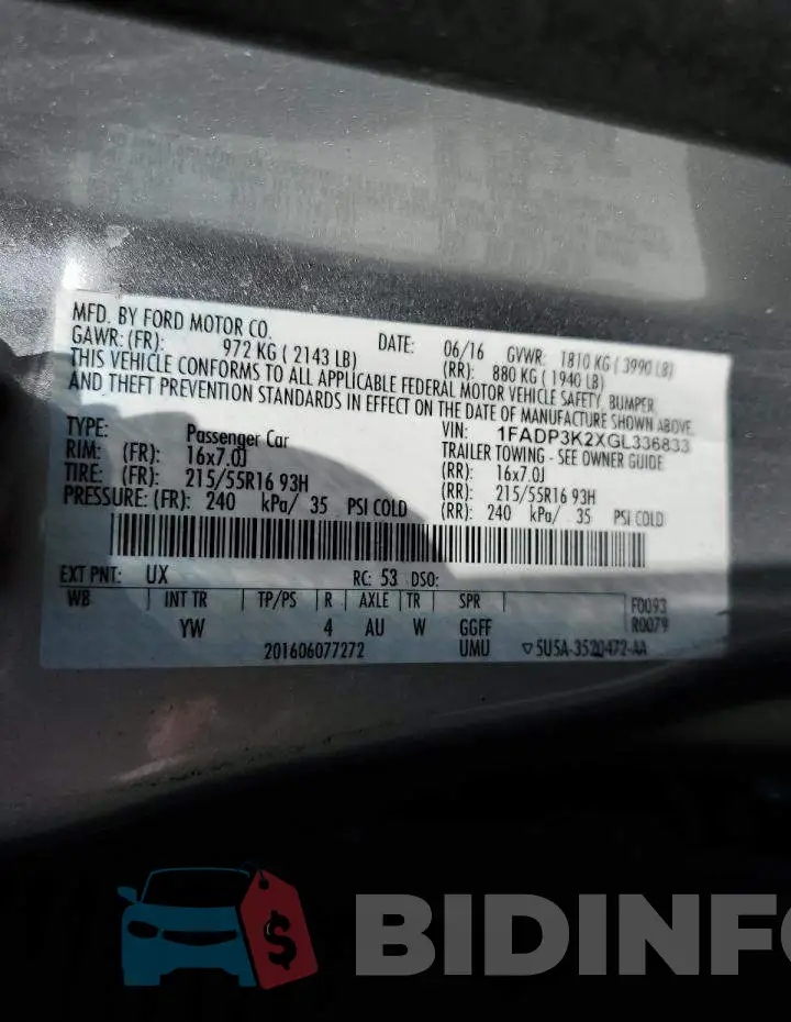 1FADP3K2XGL336833 Photo# 10