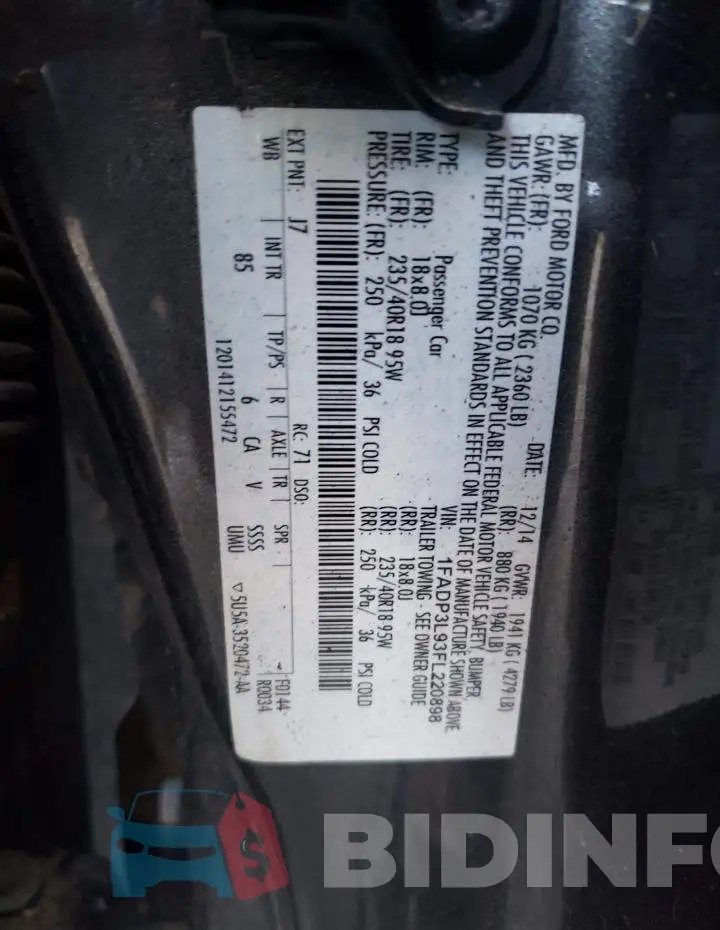 1FADP3L93FL220898 Photo# 12