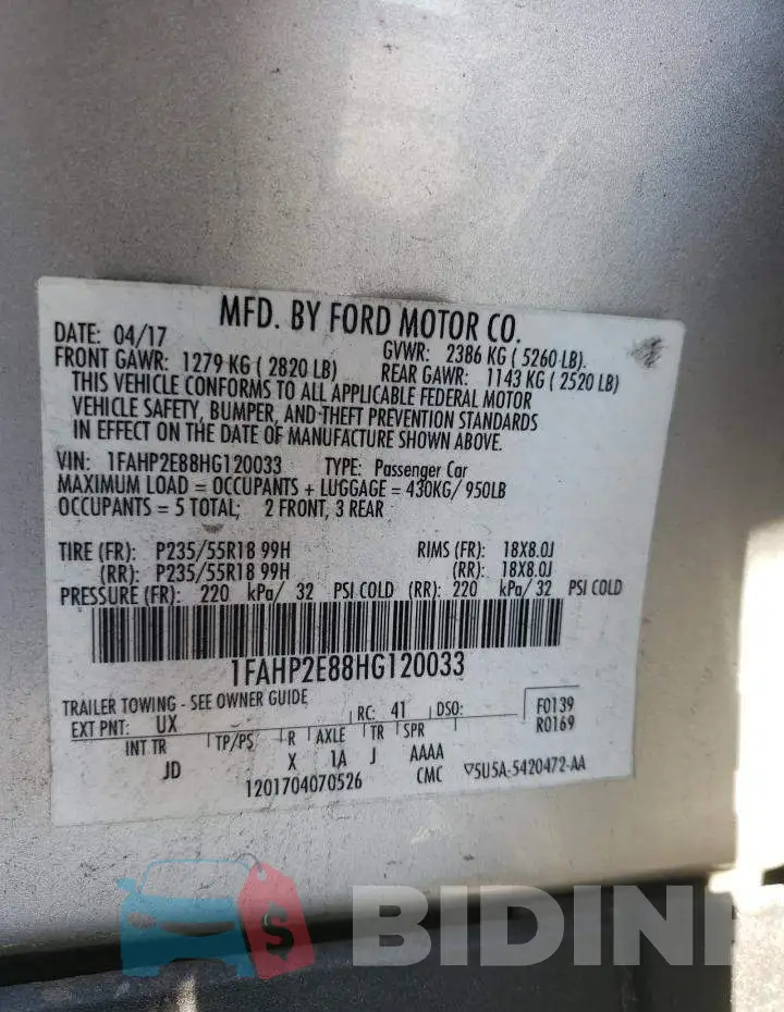 1FAHP2E88HG120033 Photo# 12