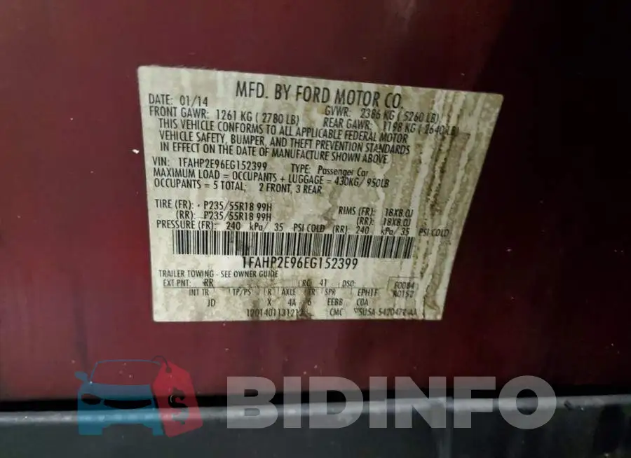1FAHP2E96EG152399 Photo# 12