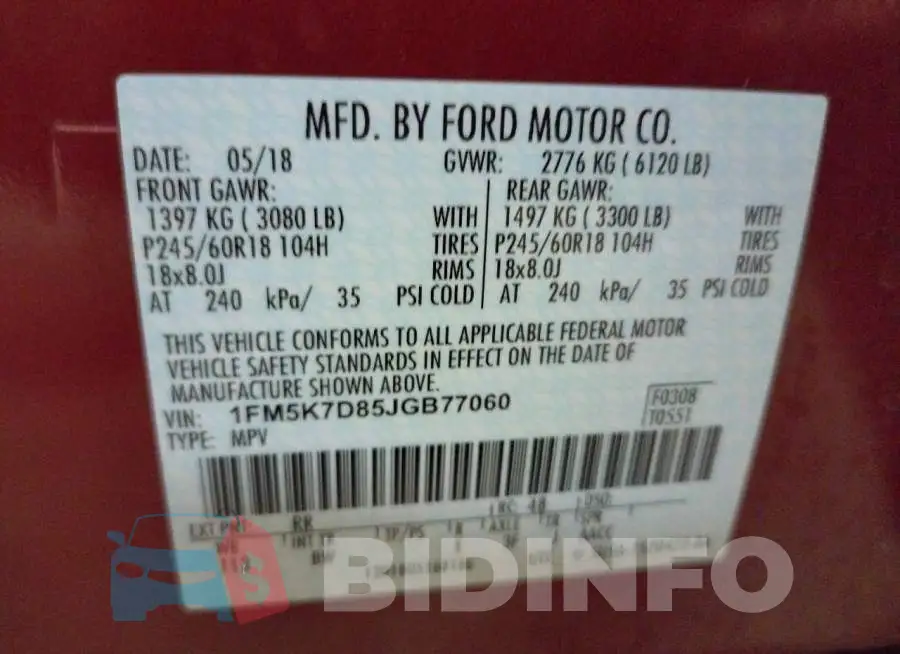 1FM5K7D85JGB77060 Photo# 13