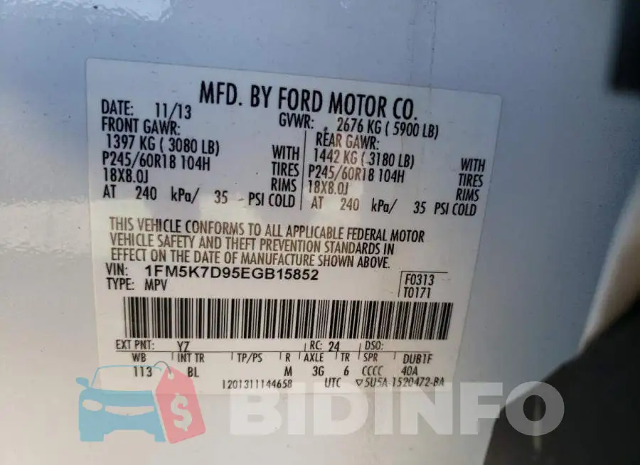 1FM5K7D95EGB15852 Photo# 13