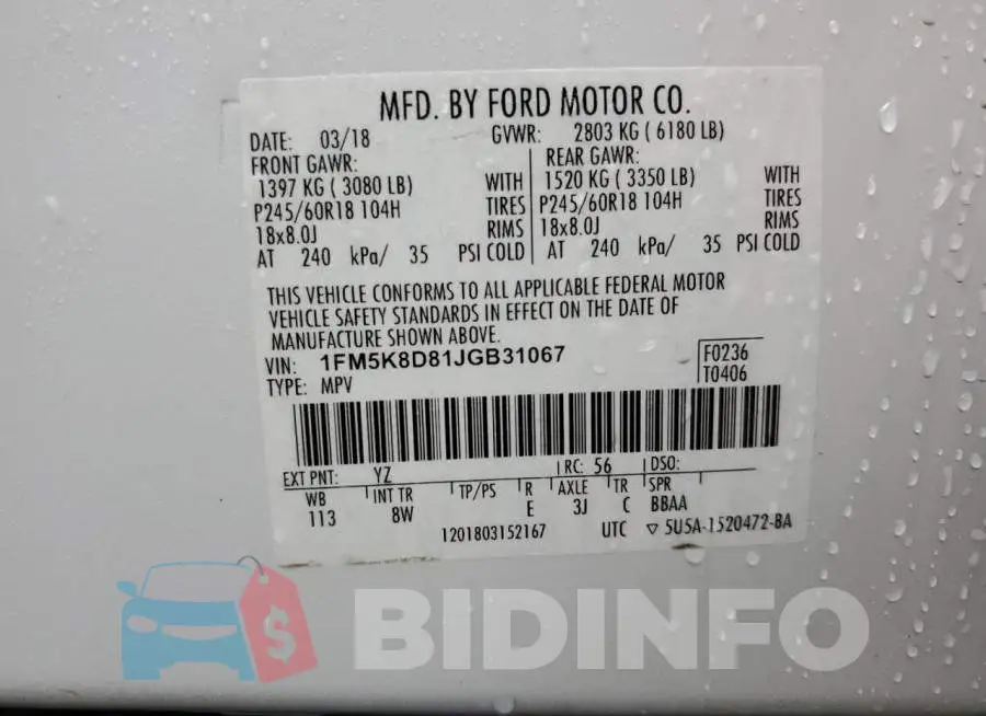 1FM5K8D81JGB31067 Photo# 13