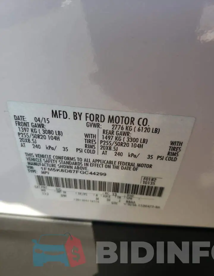 1FM5K8D87FGC44299 Photo# 13