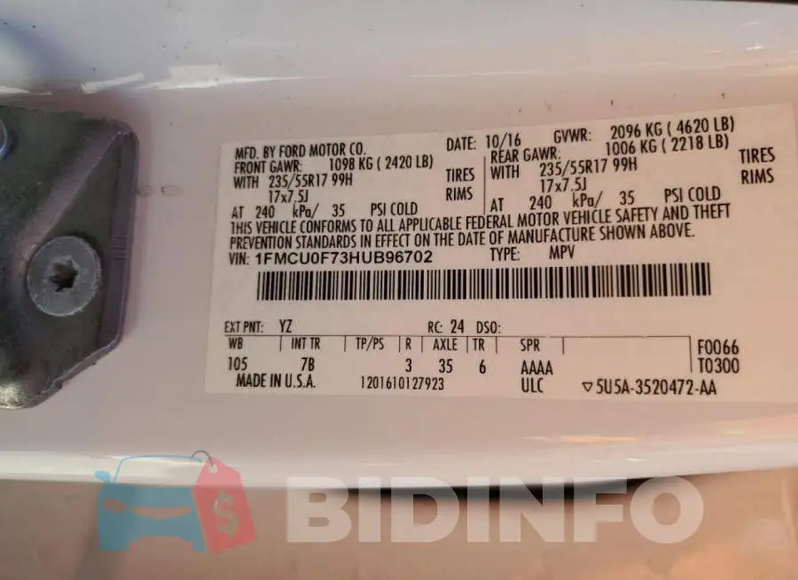 1FMCU0F73HUB96702 Photo# 14