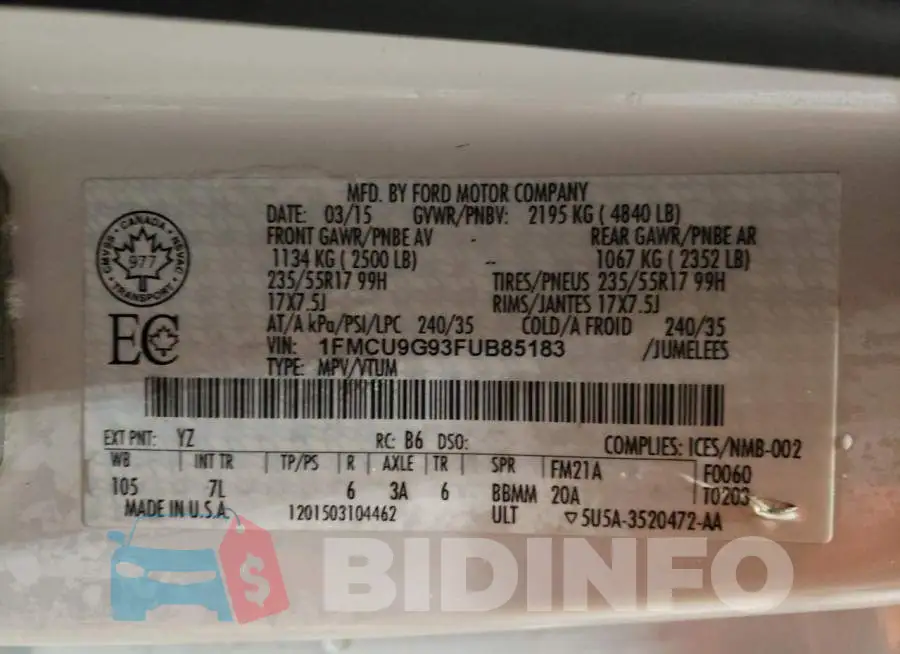 1FMCU9G93FUB85183 Photo# 13