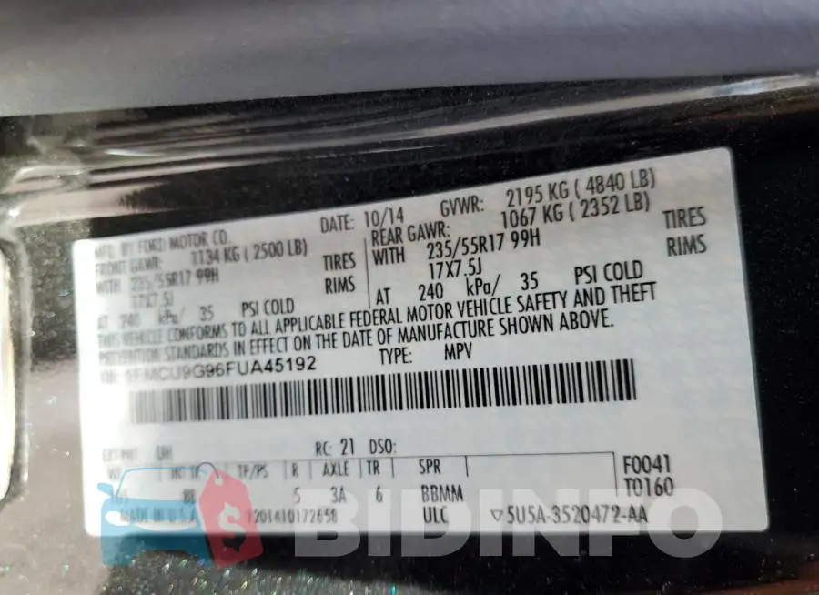 1FMCU9G96FUA45192 Photo# 13