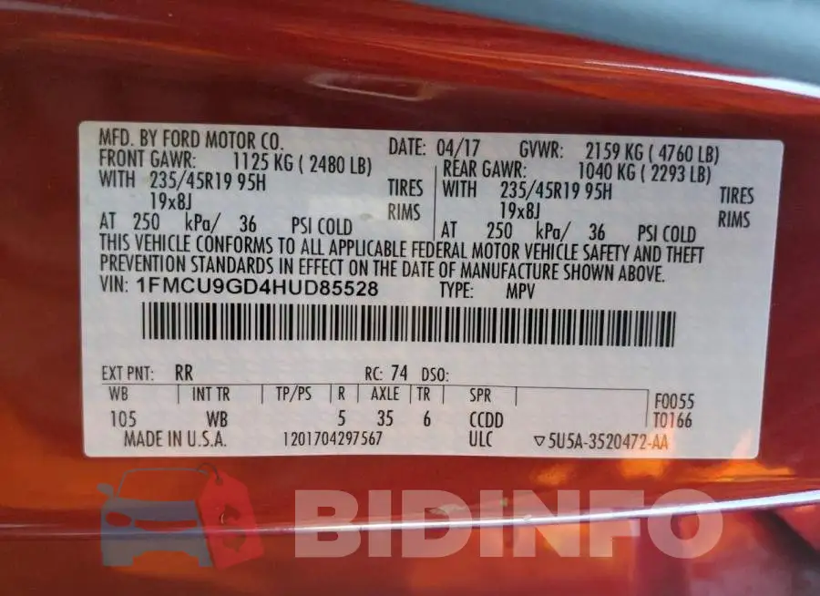 1FMCU9GD4HUD85528 Photo# 10