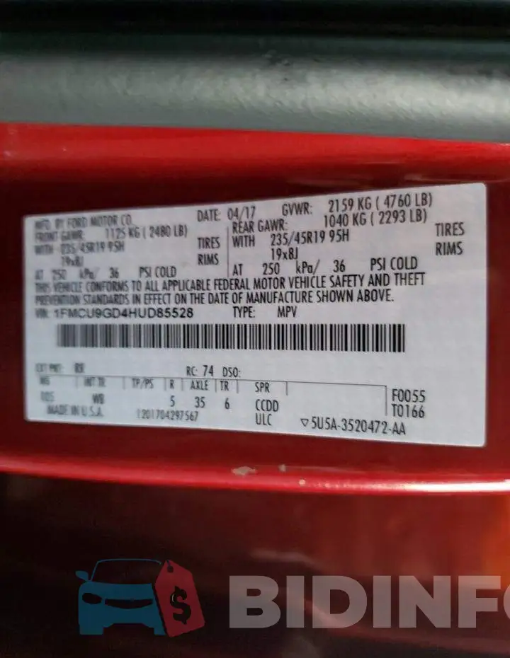 1FMCU9GD4HUD85528 Photo# 13