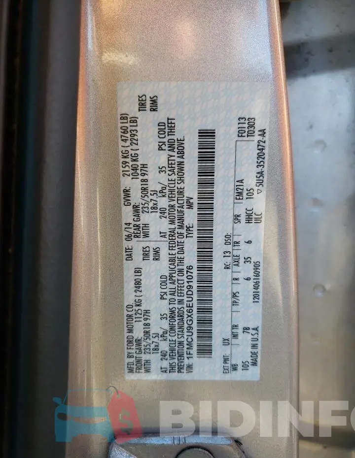 1FMCU9GX6EUD91076 Photo# 13