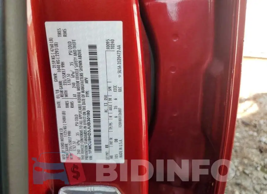 1FMCU9HD3JUB30180 Photo# 13