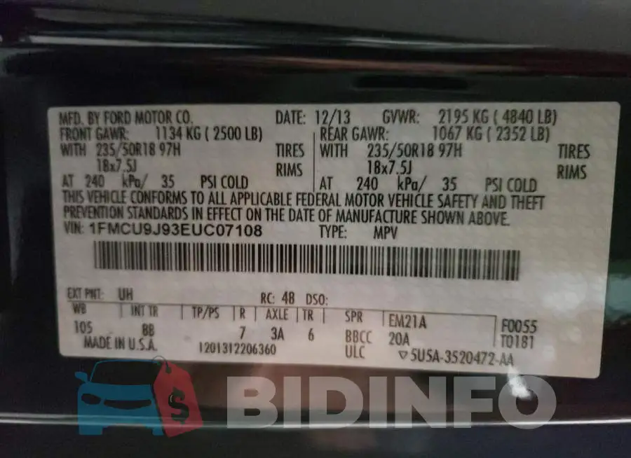 1FMCU9J93EUC07108 Photo# 10