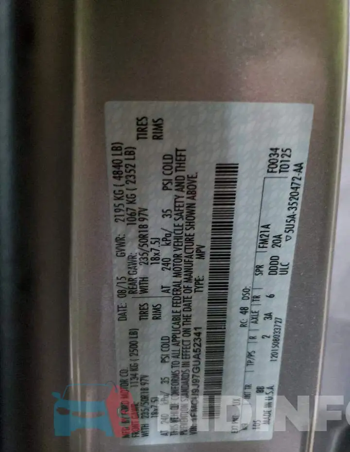 1FMCU9J97GUA52341 Photo# 13