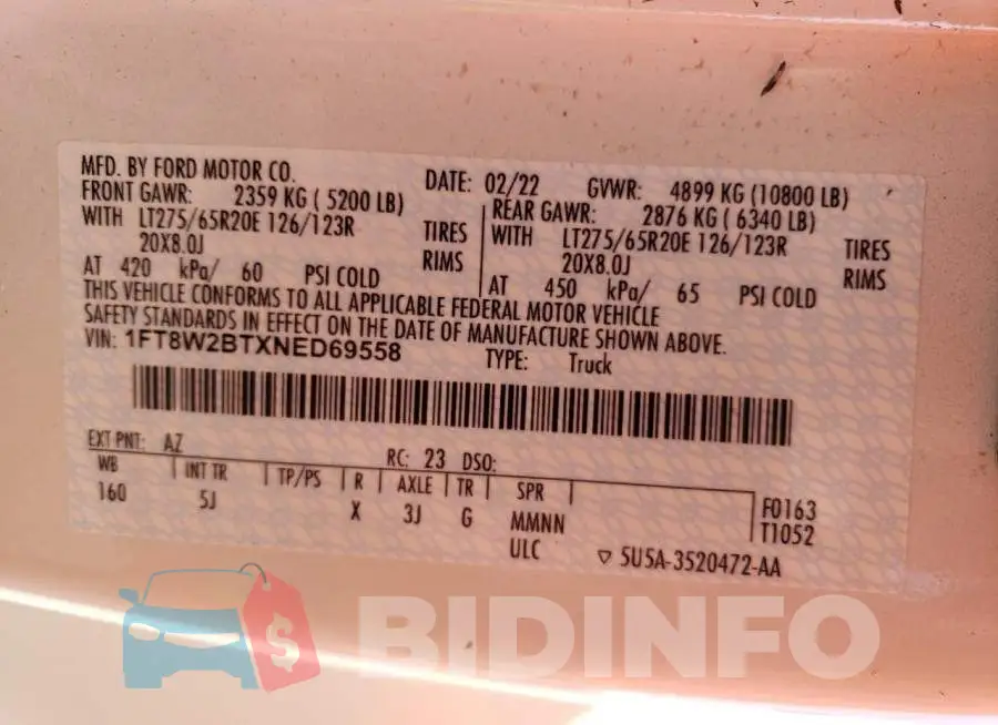 1FT8W2BTXNED69558 Photo# 12