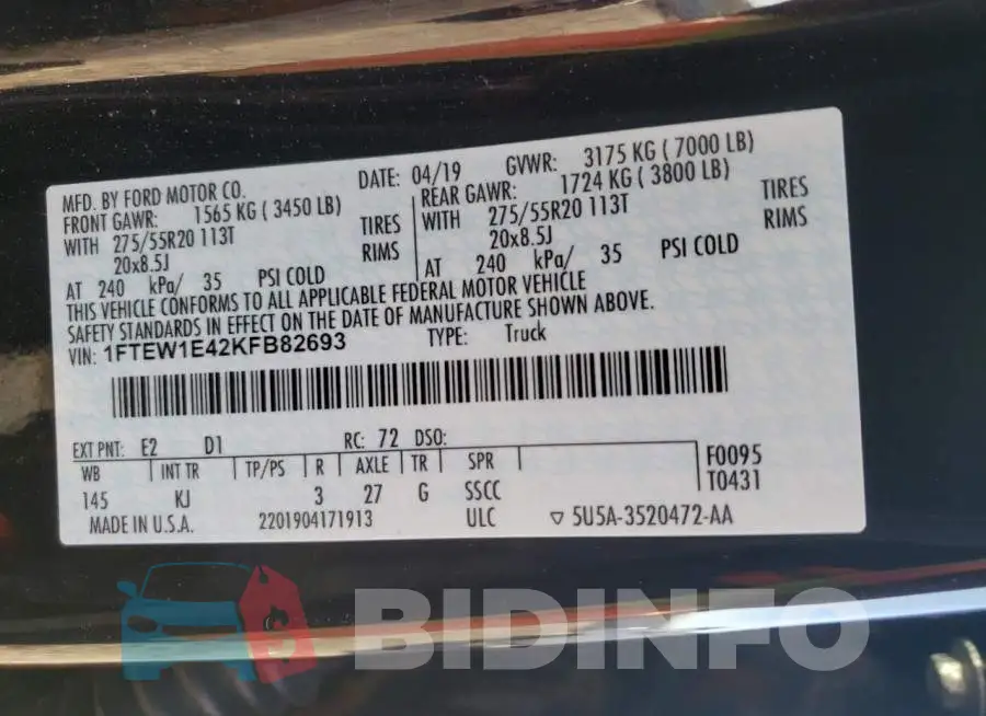 1FTEW1E42KFB82693 Photo# 10
