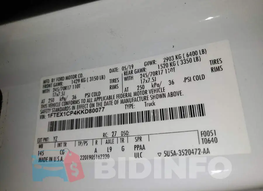 1FTEX1CP4KKD80077 Photo# 12