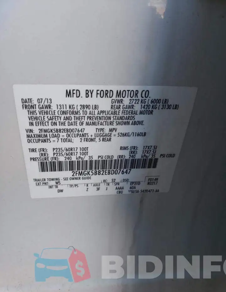 2FMGK5B82EBD07647 Photo# 13