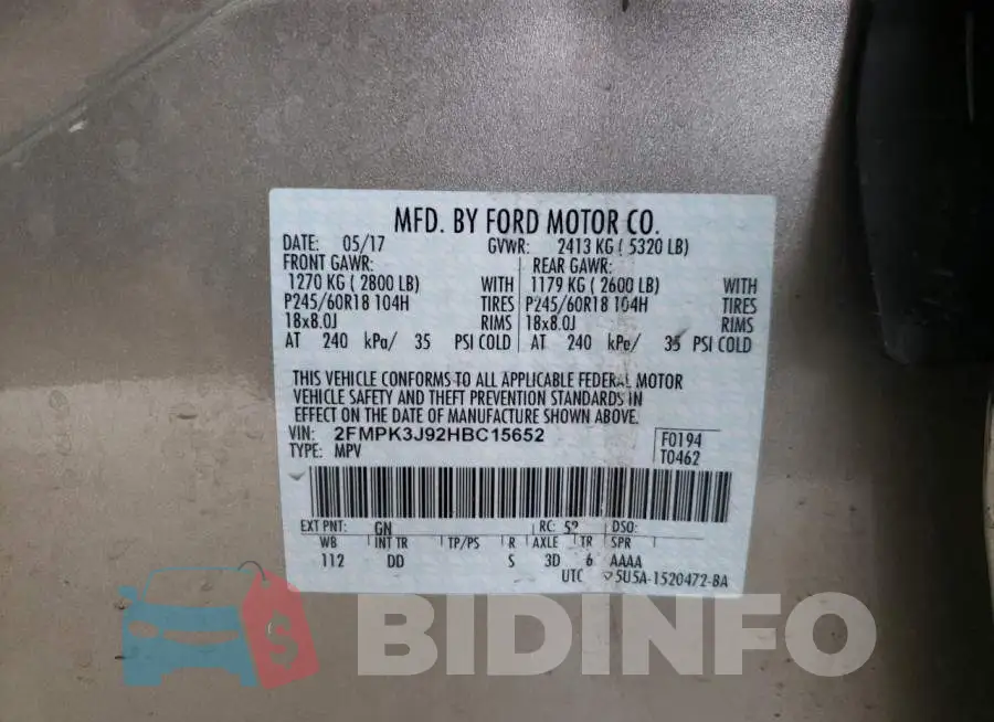 2FMPK3J92HBC15652 Photo# 14