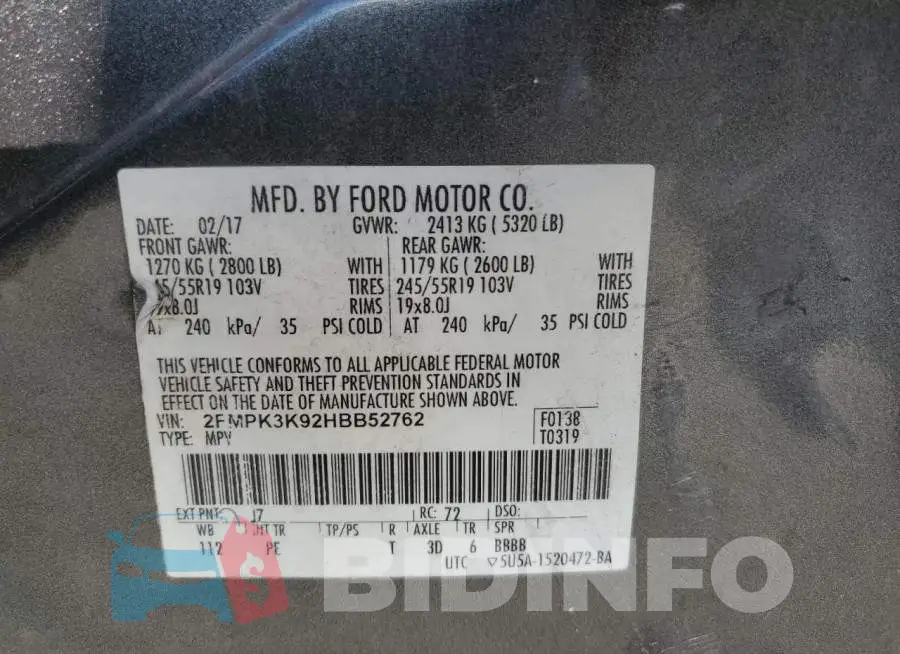 2FMPK3K92HBB52762 Photo# 10