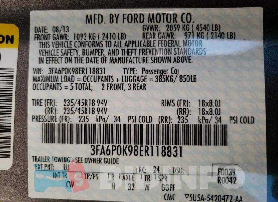 3FA6P0K98ER118831 Photo# 10