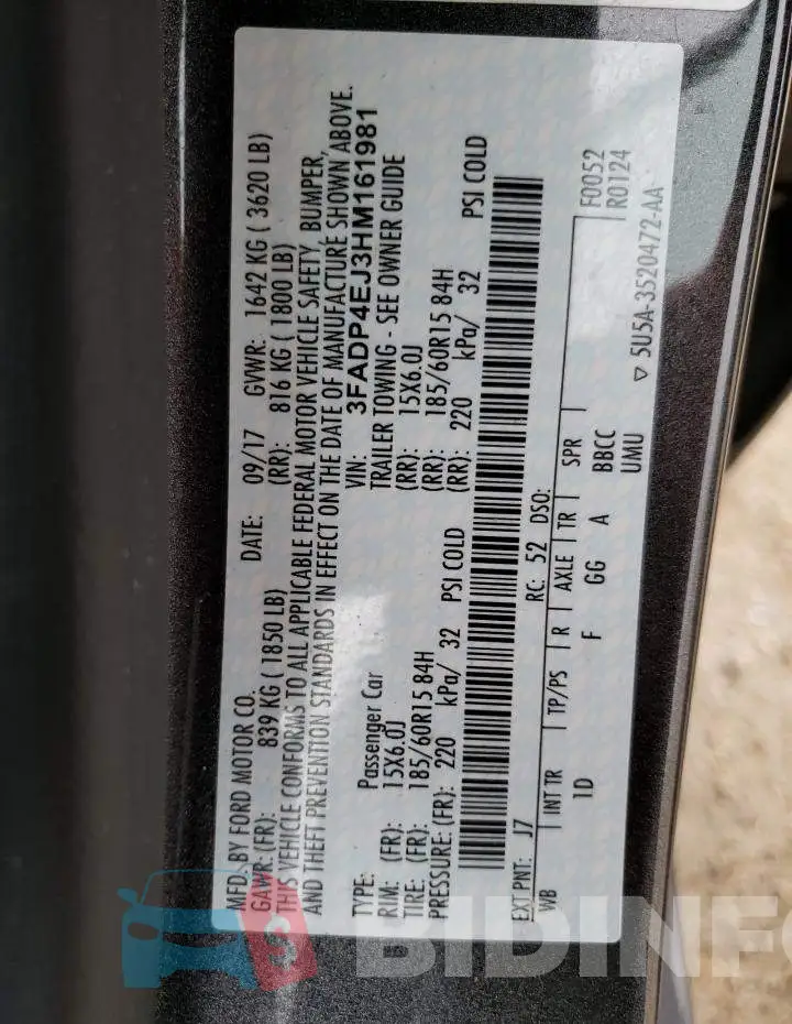 3FADP4EJ3HM161981 Photo# 12