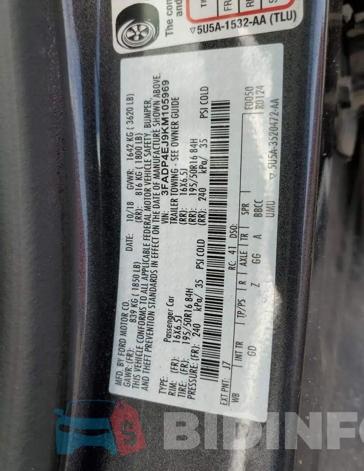 3FADP4EJ9KM105969 Photo# 10