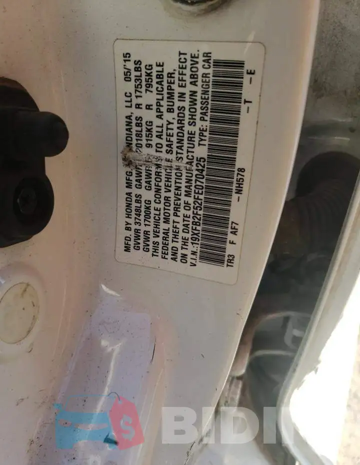 19XFB2F52FE070425 Photo# 12