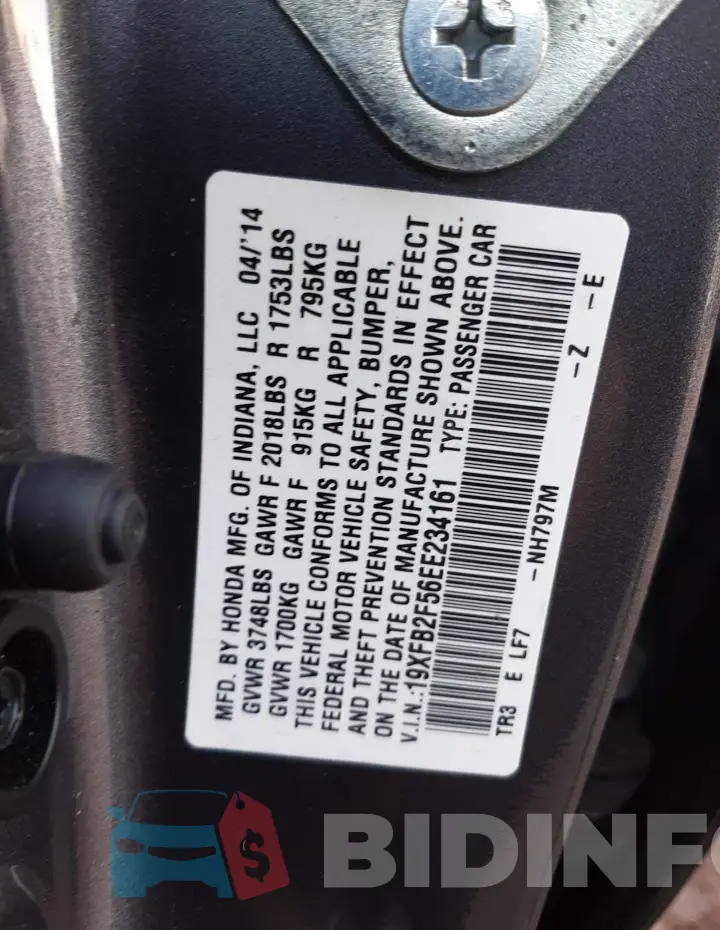 19XFB2F56EE234161 Photo# 12