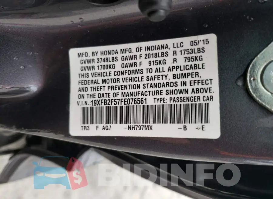 19XFB2F57FE076561 Photo# 13