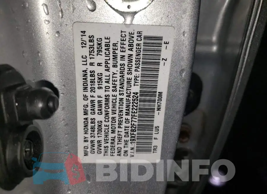 19XFB2F77FE222524 Photo# 13