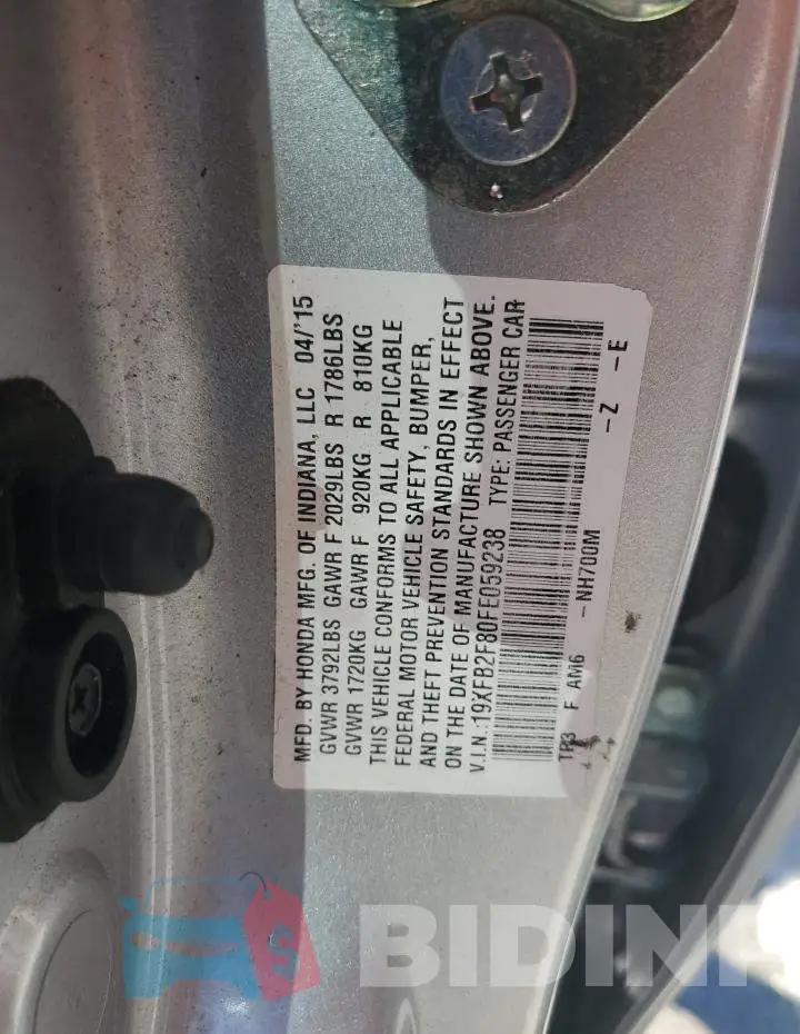 19XFB2F80FE059238 Photo# 10