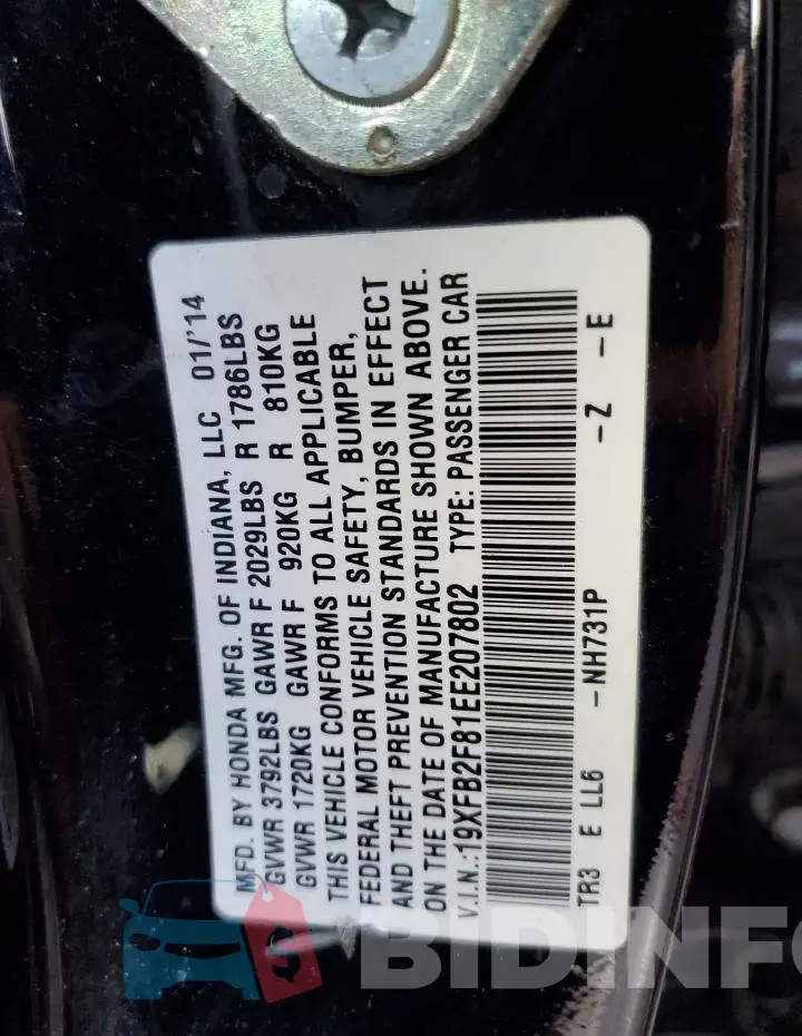 19XFB2F81EE207802 Photo# 13