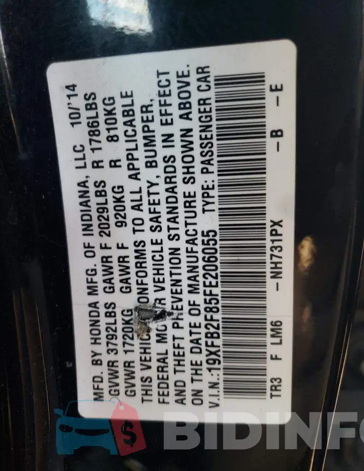 19XFB2F85FE206055 Photo# 12