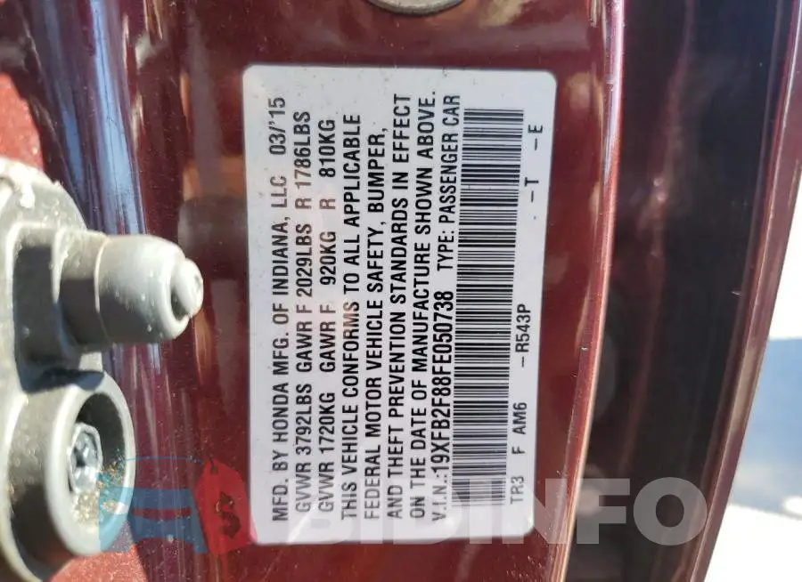 19XFB2F88FE050738 Photo# 13