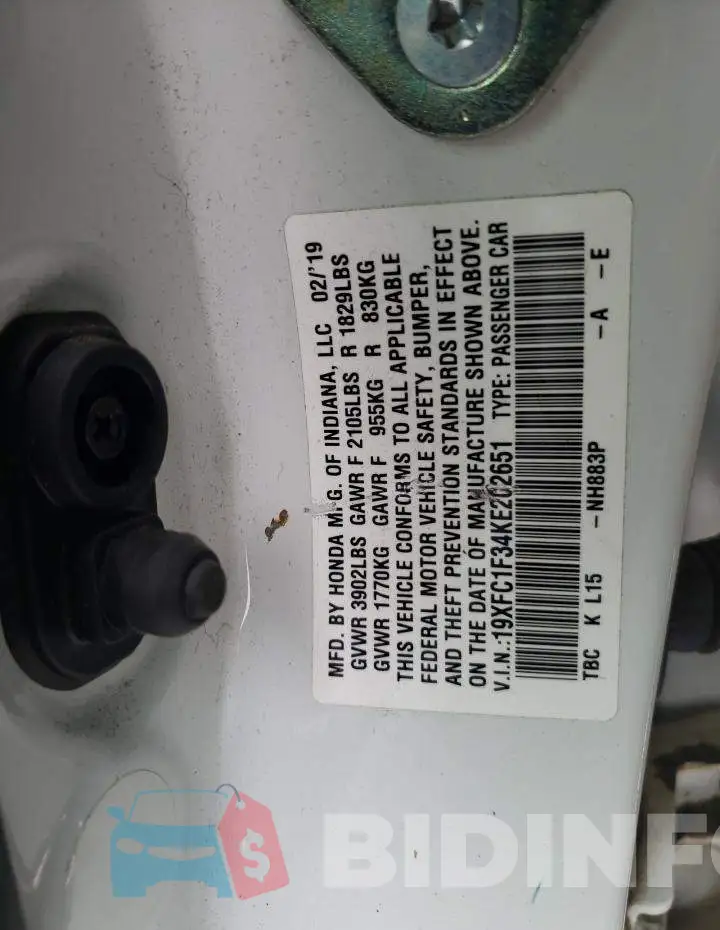 19XFC1F34KE202651 Photo# 13