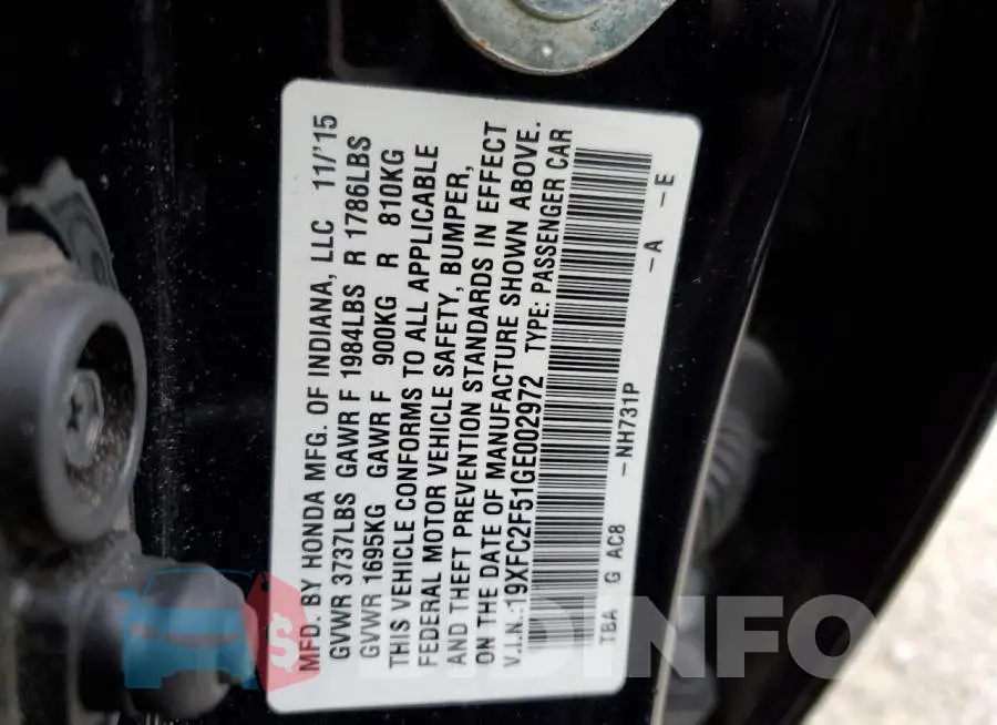 19XFC2F51GE002972 Photo# 10