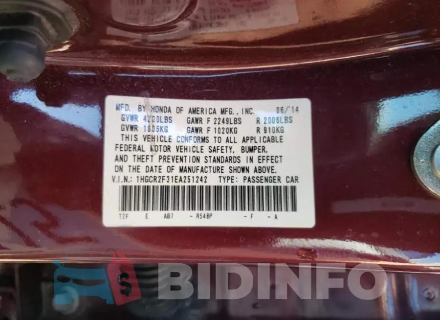 1HGCR2F31EA251242 Photo# 10