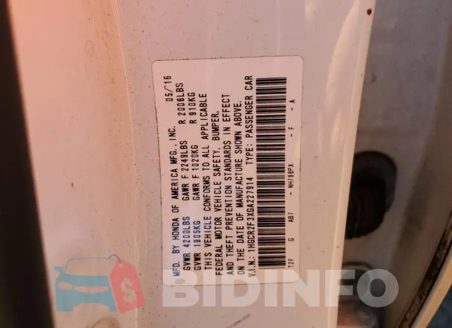 1HGCR2F3XGA227914 Photo# 10