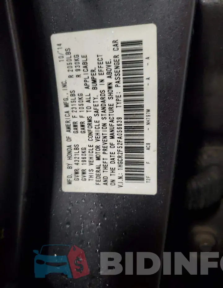 1HGCR2F52FA056639 Photo# 12