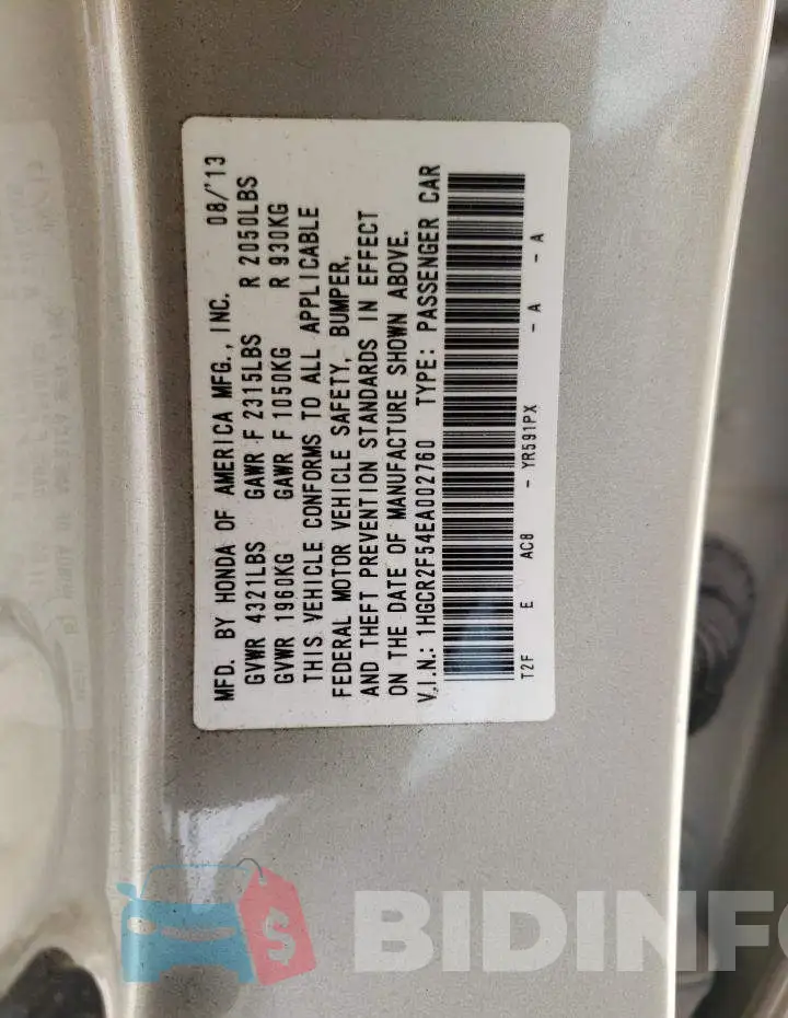 1HGCR2F54EA002760 Photo# 10
