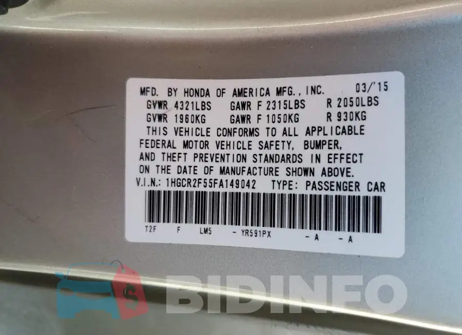 1HGCR2F55FA149042 Photo# 12