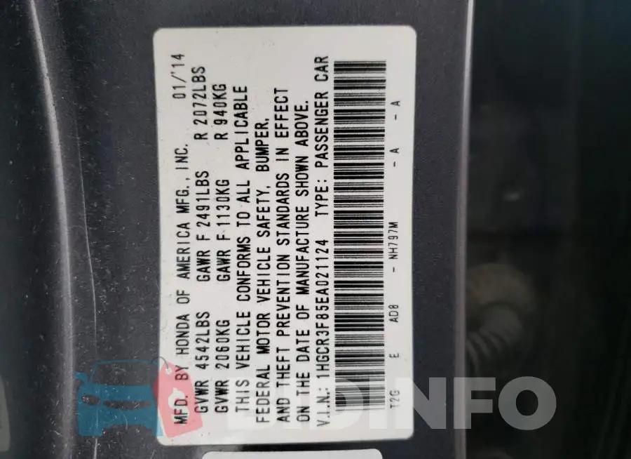 1HGCR3F85EA021124 Photo# 12