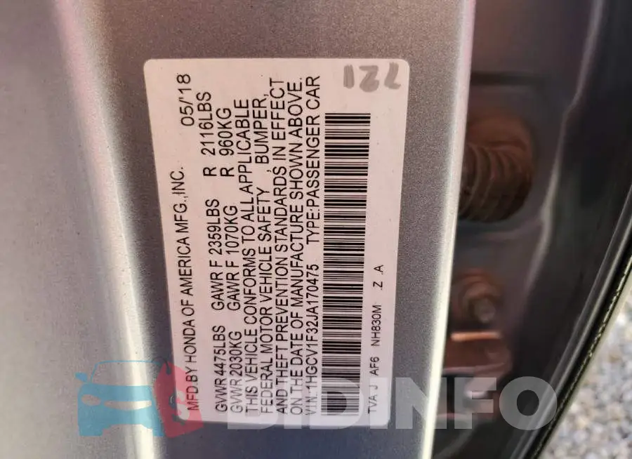 1HGCV1F32JA170475 Photo# 12
