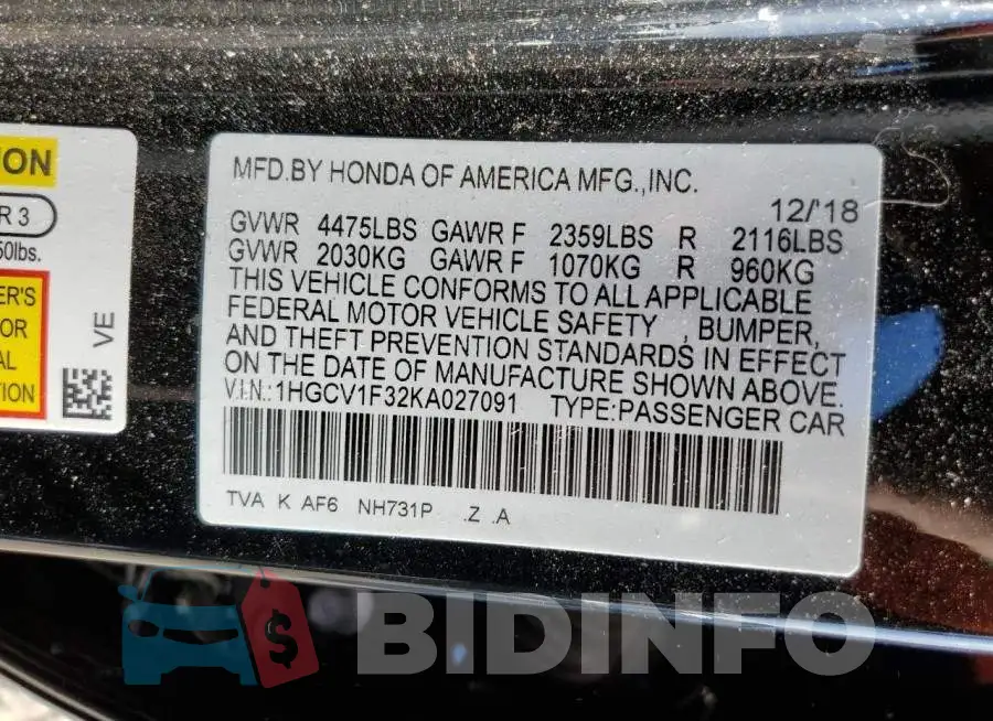 1HGCV1F32KA027091 Photo# 12