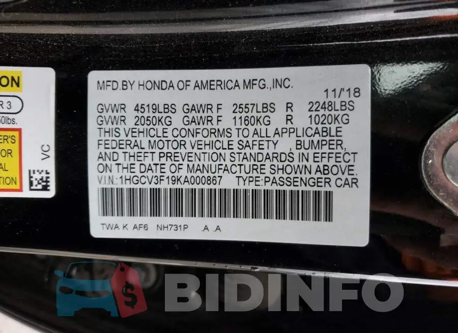 1HGCV3F19KA000867 Photo# 12